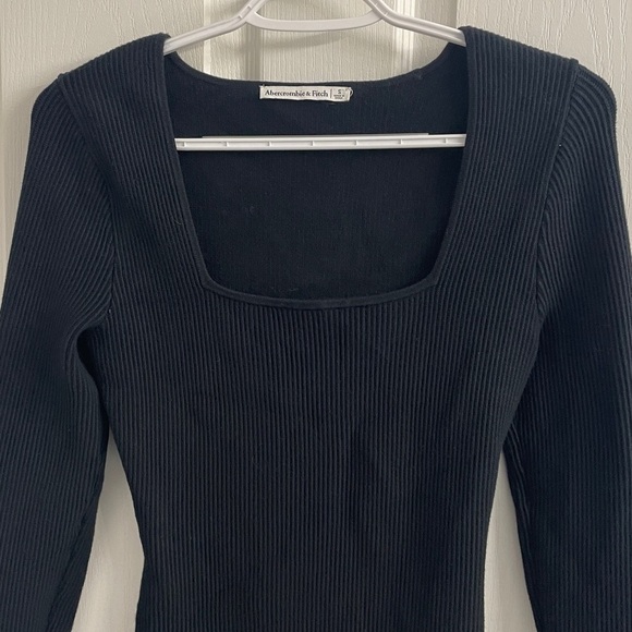 Abercrombie & Fitch Black Ribbed Bodysuit Long Sleeve’s Square Neck Sz S - Picture 5 of 13